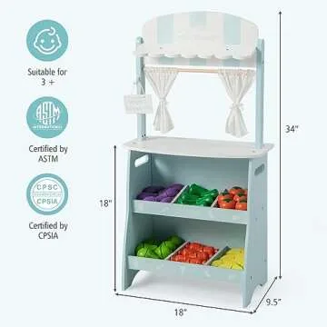 Costzon Kids Wooden Grocery Store Set with 36 Fruits & Vegetables