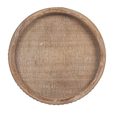 Whitewashed Round Decorative Wood Tray