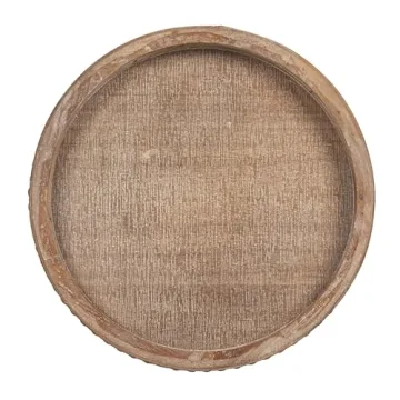 Whitewashed Round Decorative Wood Tray