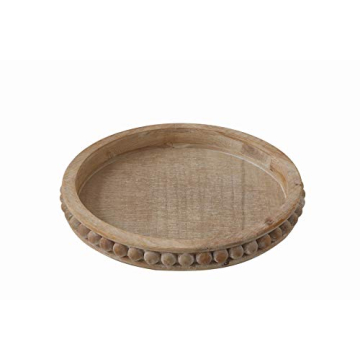 Whitewashed Round Decorative Wood Tray