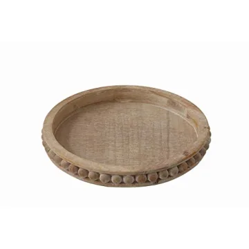 Whitewashed Round Decorative Wood Tray