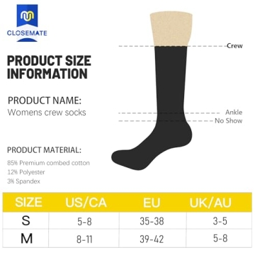 Closemate Women’s Crew Cotton Dress Socks - 5 Pairs