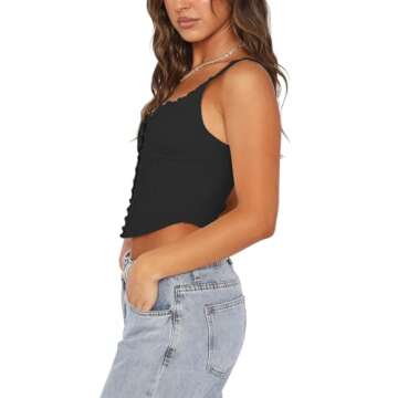 REORIA Women's Summer Vintage Trendy Square Neck Lace Trim Tank Crop Tops