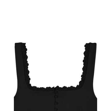 REORIA Women's Summer Vintage Trendy Square Neck Lace Trim Tank Crop Tops