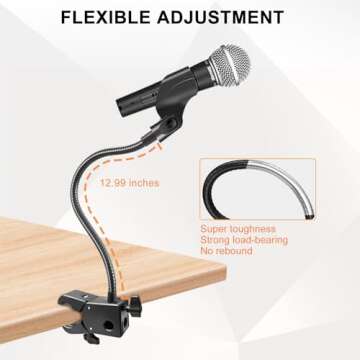 Flexible Gooseneck Microphone Stand with Clamp and Clip
