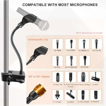 Flexible Gooseneck Microphone Stand with Clamp and Clip