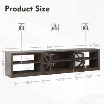 78.7" Farmhouse TV Stand with LED Light for 90 inch TV, Media Entertainment Center Console Table wit...