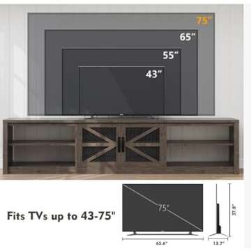 78.7" Farmhouse TV Stand with LED Lights for 90 Inch TV