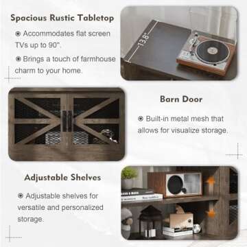 78.7" Farmhouse TV Stand with LED Lights for 90 Inch TV