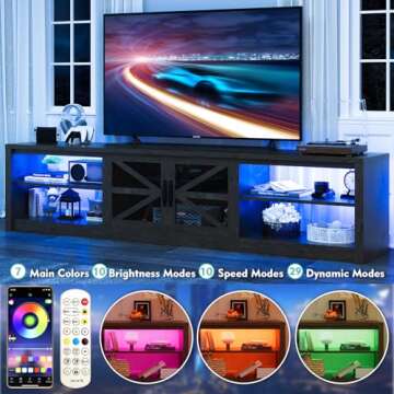 78.7" Farmhouse TV Stand with LED Lights for 90 Inch TV