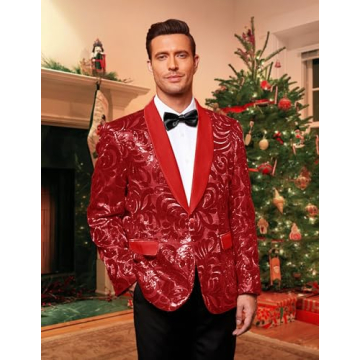 COOFANDY Red Sequin Blazer for Men - Dazzling Style