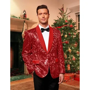 COOFANDY Red Sequin Blazer for Men - Dazzling Style