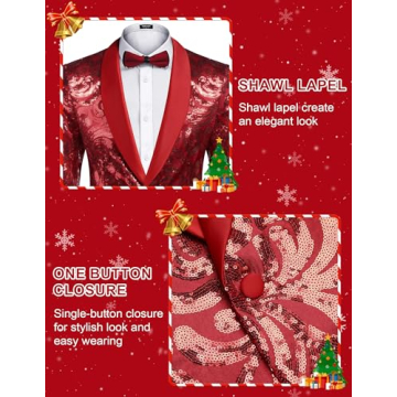 COOFANDY Red Sequin Blazer for Men - Dazzling Style