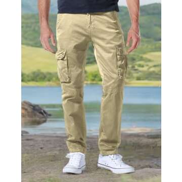 Match Men's Casual Wild Cargo Pants Outdoors Work Wear #6531(36,Apricot)