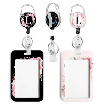 2 Pack A-Z Letter ID Badge Holder with Clip Badge Reels Retractable Heavy Duty,Keychain，ID Holder ...