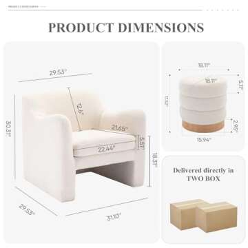 COLAMY Sherpa Barrel Accent Chair with Ottoman Footstool, Living Room Chair with Back, Single Sofa A...