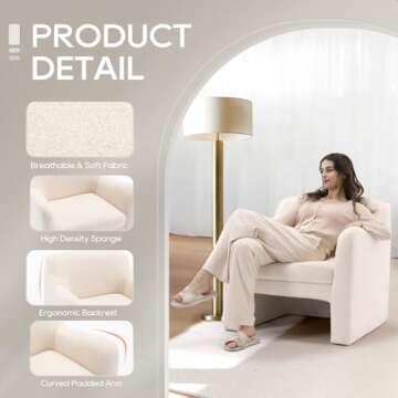 COLAMY Sherpa Barrel Accent Chair with Ottoman Footstool, Living Room Chair with Back, Single Sofa Armchair with Tufted Foot Rest Stool, Cream