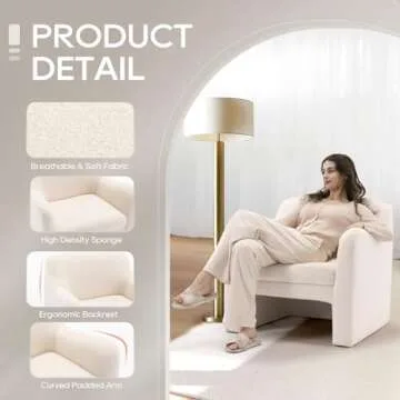 COLAMY Sherpa Barrel Accent Chair with Ottoman Footstool, Living Room Chair with Back, Single Sofa Armchair with Tufted Foot Rest Stool, Cream