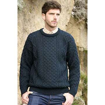 Aran Crafts Irish Soft Cable Knitted Crew Neck Unisex Sweater (100% Pure New Wool)