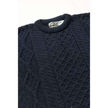 Aran Crafts Irish Soft Cable Knitted Crew Neck Unisex Sweater (100% Pure New Wool)