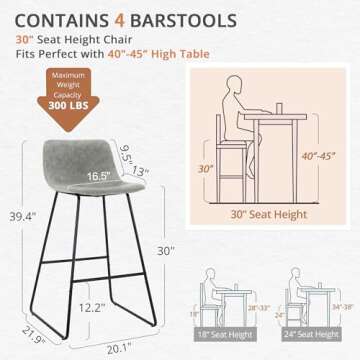 LUE BONA Bar Stools Set of 4, 30" ALX Faux Leather Barstools, Modern Counter Height Stools with Back...