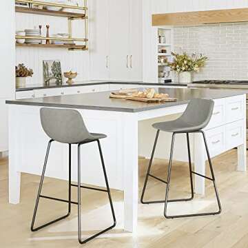 LUE BONA Bar Stools Set of 4, 30" ALX Faux Leather Barstools, Modern Counter Height Stools with Back and Metal Legs, Armless Counter Chairs for Kitchen Island, Grey