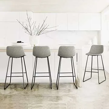 LUE BONA Bar Stools Set of 4, 30" ALX Faux Leather Barstools, Modern Counter Height Stools with Back and Metal Legs, Armless Counter Chairs for Kitchen Island, Grey