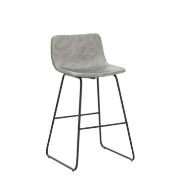 LUE BONA Bar Stools Set of 4, 30" ALX Faux Leather Barstools, Modern Counter Height Stools with Back and Metal Legs, Armless Counter Chairs for Kitchen Island, Grey