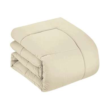 Sweet Home Collection 5 Piece Comforter Set Bag Solid Color All Season Soft Down Alternative Blanket & Luxurious Microfiber Bed Sheets, Beige, Twin