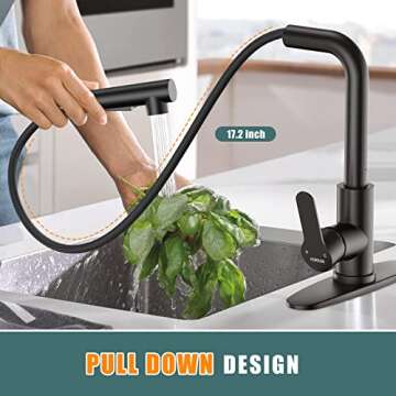 Matte Black Kitchen Faucet with Pull Down Sprayer - Seamless Installation, Stunning Design