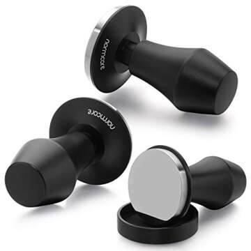 Normcore 58.5mm Coffee Tamper V4 - Spring-loaded Tamper with 15lb / 25lb / 30lbs Replacement Springs - Anodized Aluminum Handle and Stand - Stainless Steel Flat Base