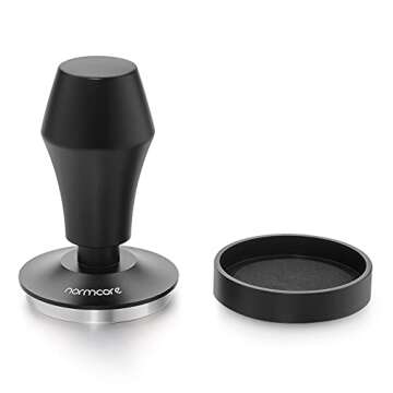 Normcore 58.5mm Coffee Tamper V4 - Spring-loaded Tamper with 15lb / 25lb / 30lbs Replacement Springs - Anodized Aluminum Handle and Stand - Stainless Steel Flat Base