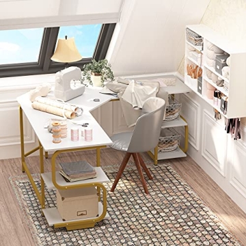 Teraves L Shaped Desk with Shelves for Home Office