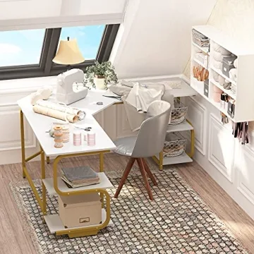 Teraves L Shaped Desk with Shelves for Home Office