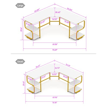 Teraves L Shaped Desk with Shelves for Home Office