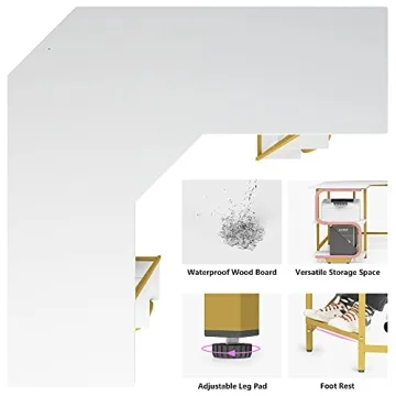 Teraves L Shaped Desk with Shelves for Home Office