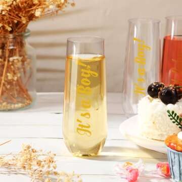 Maxcheck 48 Pcs 9 oz Baby Shower Plastic Flutes