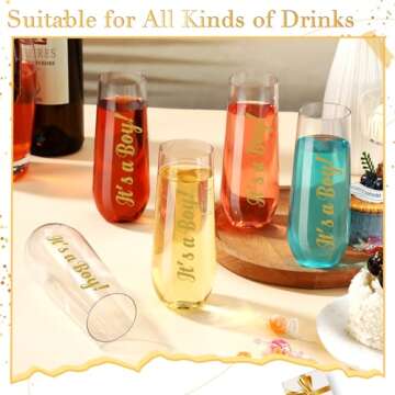 Maxcheck 48 Pcs 9 oz Baby Shower Plastic Flutes