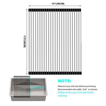 Roll Up Dish Drying Rack Over Sink Over The Sink Dish Drying Rack Kitchen Dish Drainer, Folding Dish Rack for Kitchen Sink Counter Stainless Steel Mat Foldable Dish Dryer Racks(17.8" x 15")