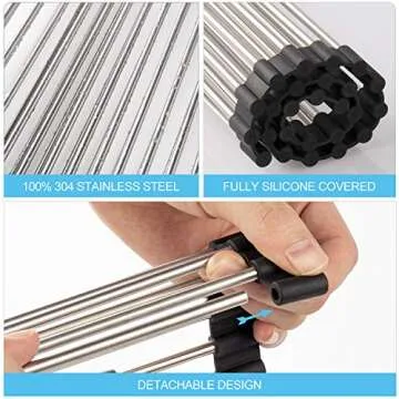 Roll Up Dish Drying Rack Over Sink Over The Sink Dish Drying Rack Kitchen Dish Drainer, Folding Dish Rack for Kitchen Sink Counter Stainless Steel Mat Foldable Dish Dryer Racks(17.8" x 15")