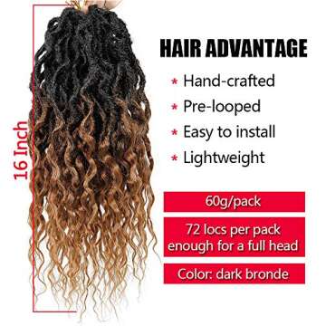 Faux Locs Crochet Hair 6Packs 16Inch Pre-looped Goddess Locs Crochet Hair, Short Locs with Soft Curl...