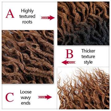Faux Locs Crochet Hair 6Packs 16Inch Pre-looped Goddess Locs Crochet Hair, Short Locs with Soft Curly Ends Dreadlocks Faux Crochet Locs Synthetic Braids Extensions 72strands (16'', T30)