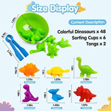 GKDOMS Counting Dinosaurs Toys Matching Game with Sorting Bowls Preschool Learning Activities Montessori Sensory Toys for Math Color Sorting, Party Favors Birthday Valentine's Gifts for Kids Toddlers