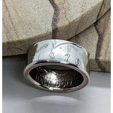 Handcrafted Coin Ring Using a 1970 JFK Silver Half Dollar - Unique Anniversary Gift for Him or Her