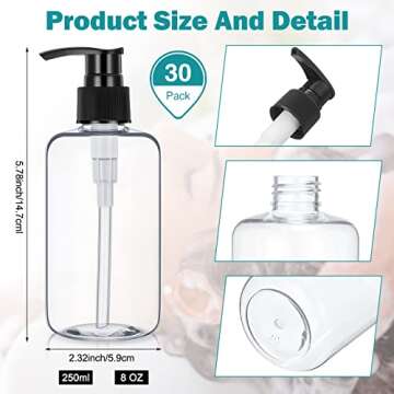 Eccliy 30 Pack 8 oz Clear Empty Lotion Bottles Plastic Pump Bottles Hand Dish Dispenser Round Contai...