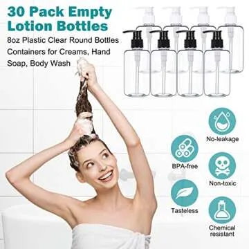 Eccliy 30 Pack 8 oz Clear Lotion Bottles - Reusable & Leak-Proof