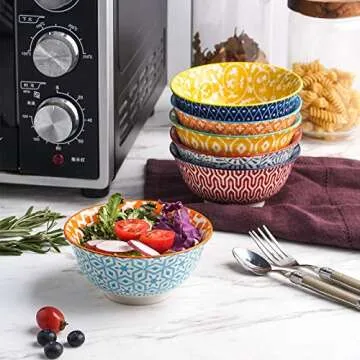 Selamica Porcelain Ice Cream Bowls Set of 6, Small Bowls, Ceramic bowls for Dessert, Ice Cream, Variety of Colors