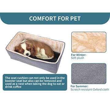 Petsfit Dog Car Seat for Large Dogs, Pet Travel Dog Booster Seat with 2 Safety Belt, Washable Double-Sided Cushion and Storage Pocket for Medium Dogs (Large, Light Grey)