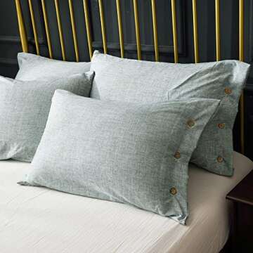 JELLYMONI Duvet Cover Set 100% Washed Cotton Linen Feel Textured Super Soft 3PCs Bedding Set with Pillowshames (Rust, King