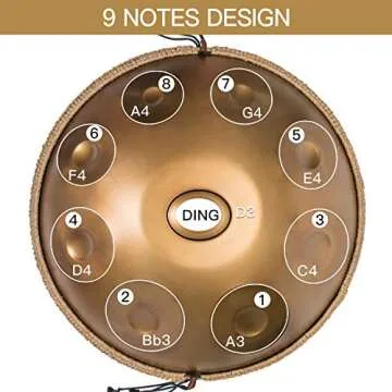 AS TEMAN HANDPAN, Handpan drum instrument in D Minor 9 Notes 440HZ 22 inches Steel Hand Drum with Soft Hand Pan Bag, 2 handpan mallet,Handpan Stand,dust-free cloth,gold